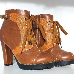 Brown Lace-Up Ankle Boots